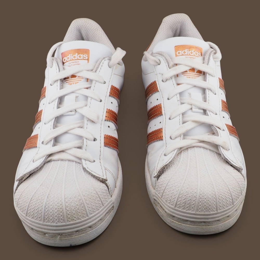 Adidas Superstar White Copper Metallic Leather Sneakers Womens 6.5 Low Top